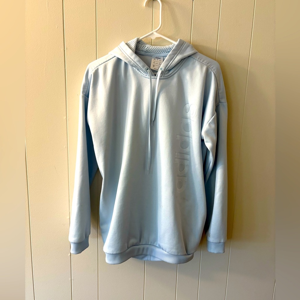 Adidas Blue Hooded Sweatshirt Relaxed Fit Womens Medium Hooded Top casual sporty